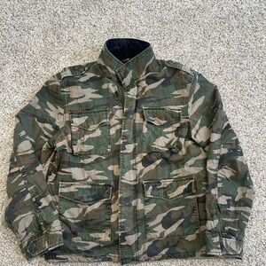 Vintage Tony Hawk Jacket Camo Sz L Sherpa Lined Y2K Green & Brown Faded Grunge